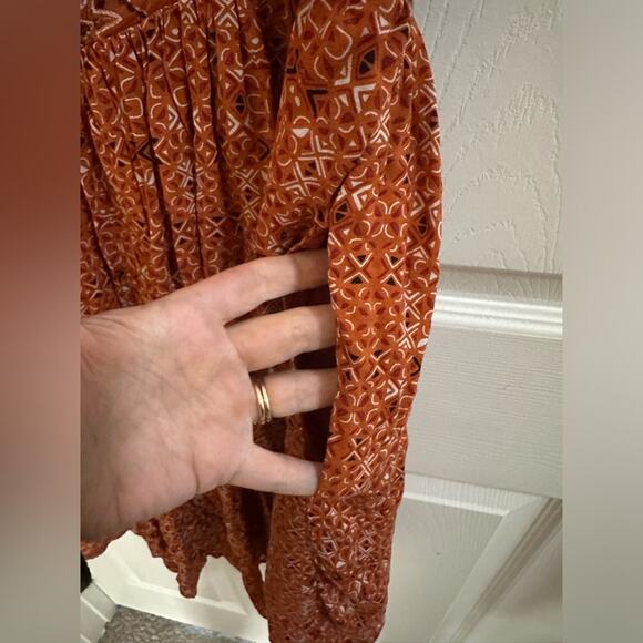 Free People Sundown Babydoll Short Mini Dress Orange Size Medium with pockets! - Picture 7 of 8